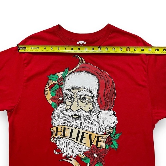 Holiday Time Christmas Tee Red Santa Beleive T Shirt Size XL Unisex - Picture 2 of 10
